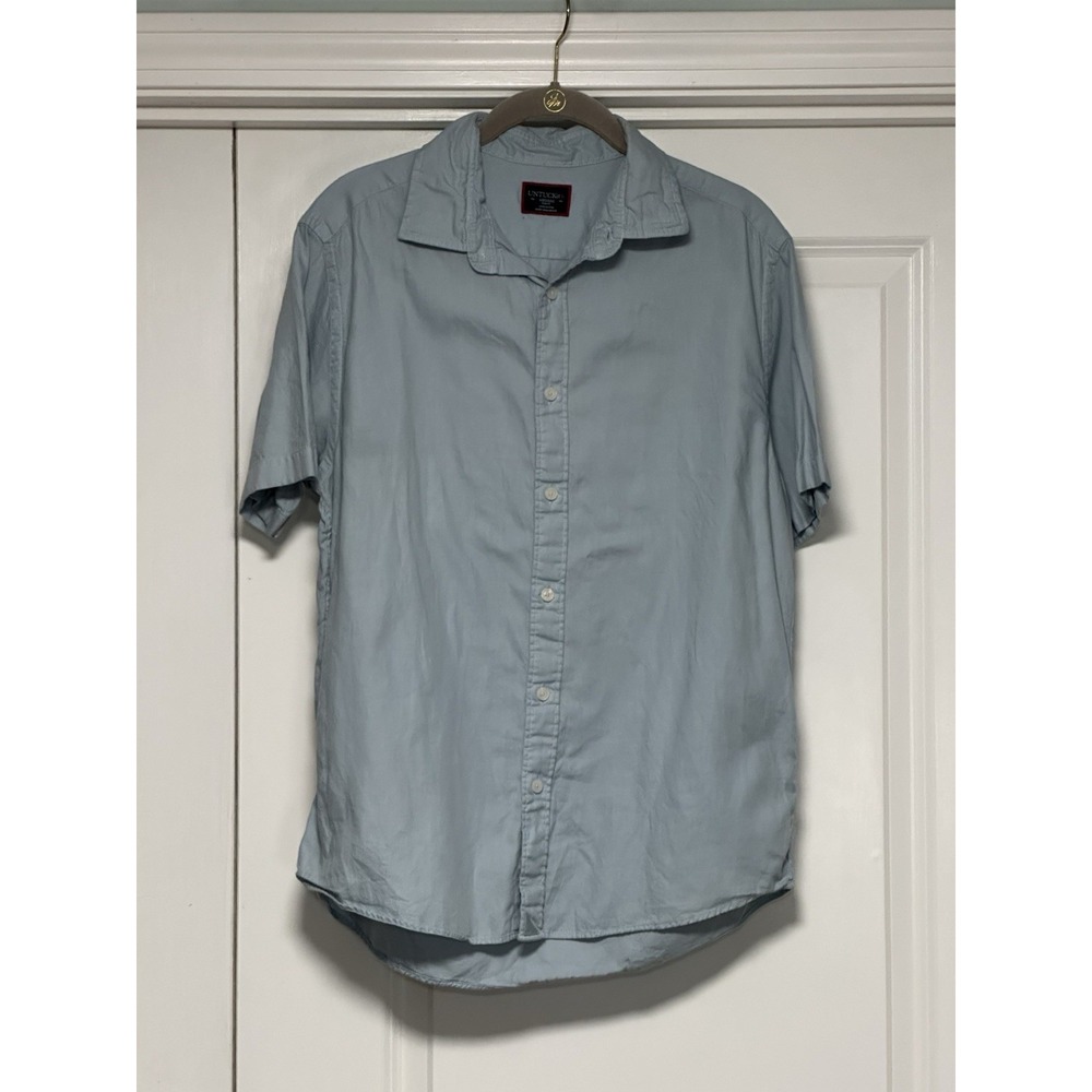 UNTUCKit, Men's Short Sleeve Button Down Polo, Light Blue Slim Fit, Size Medium